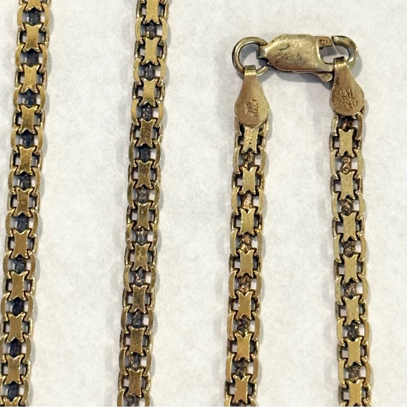 Vintage Stars & Stripes Sterling Silver 925 Necklace & Bracelet Set Gold Tone - Picture 3 of 9